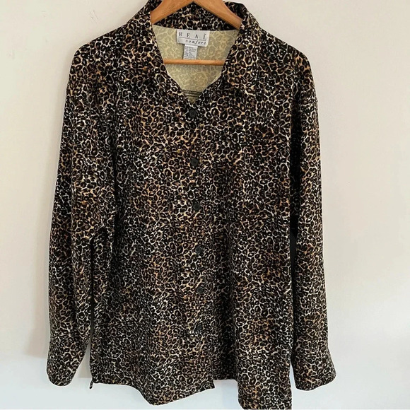 VTG Women’s Button Down Blouse XL Leopard Print Long Sleeve Animal Career Top - Picture 2 of 14